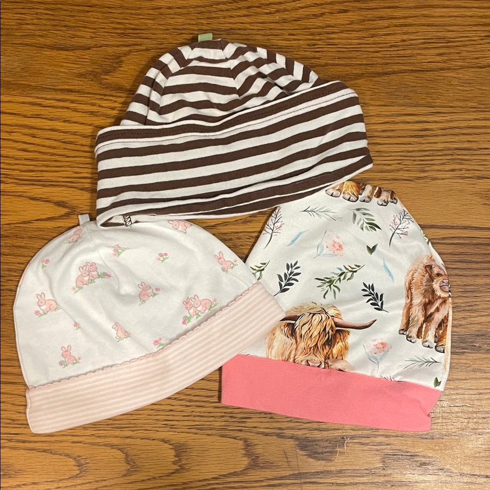3for$6, Striped and Animal Print Baby Beanie Set